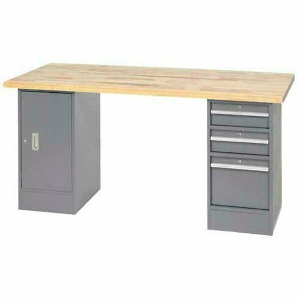 Global Industrial 96 x 30 Pedestal Workbench, 2 Drawers and Cabinet, Maple Square Edge, Gray 319030